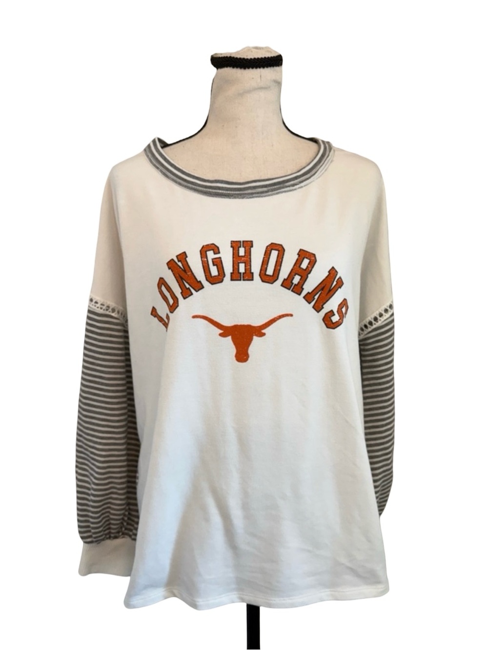Game Day Couture Texas Longhorns Top Womens L Striped Sleeve Graphic Shirt NCAA